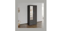 Armoire TOM 2 portes avec miroir et 2 tiroirs gris anthracite 80 cm