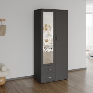 Armoire TOM 2 portes avec miroir et 2 tiroirs gris anthracite 80 cm