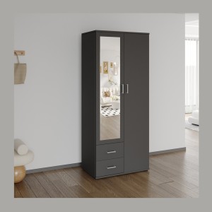 Armoire TOM 2 portes avec miroir et 2 tiroirs gris anthracite 80 cm