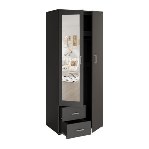 Armoire TOM 2 portes avec miroir et 2 tiroirs gris anthracite 80 cm