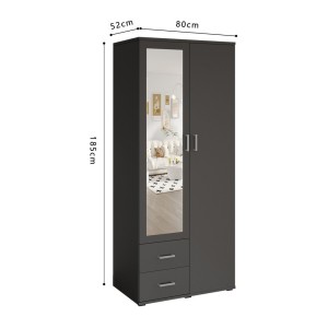 Armoire TOM 2 portes avec miroir et 2 tiroirs gris anthracite 80 cm