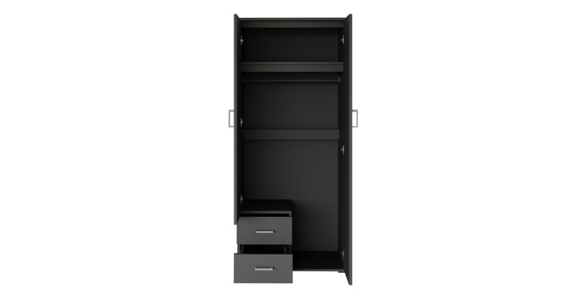 Armoire TOM 2 portes avec miroir et 2 tiroirs gris anthracite 80 cm