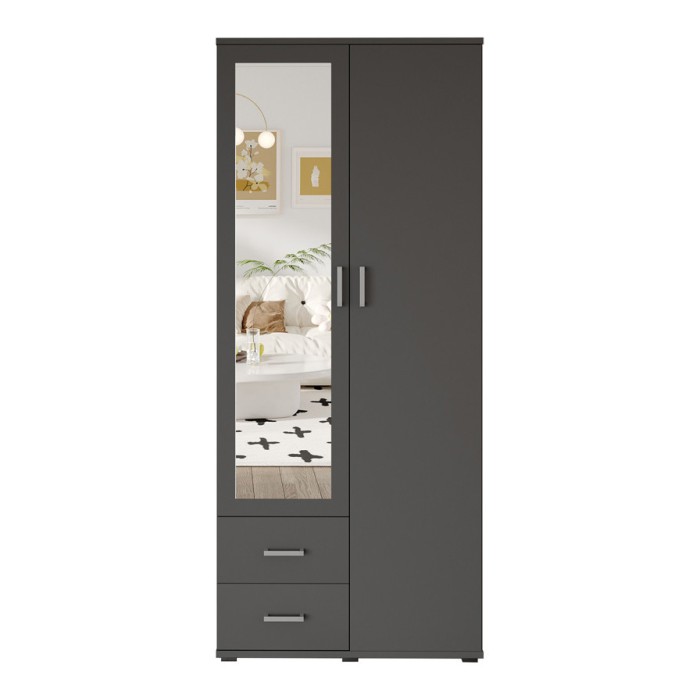 Schrank TOM mit 2 Türen, Spiegel und 2 Schubladen in Anthrazitgrau 80 cm