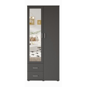 Armoire TOM 2 portes avec miroir et 2 tiroirs gris anthracite 80 cm