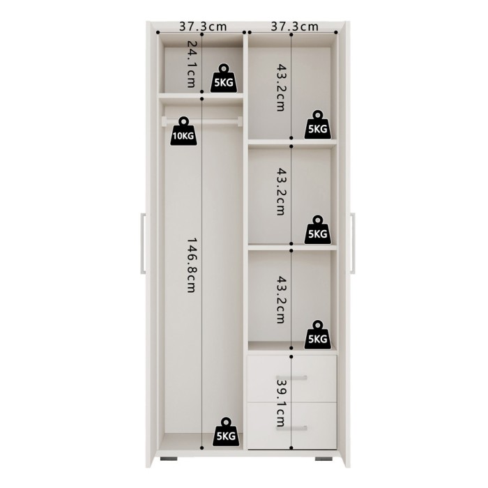Schrank TOM mit 2 Türen und 2 Schubladen, weiß, 80 cm