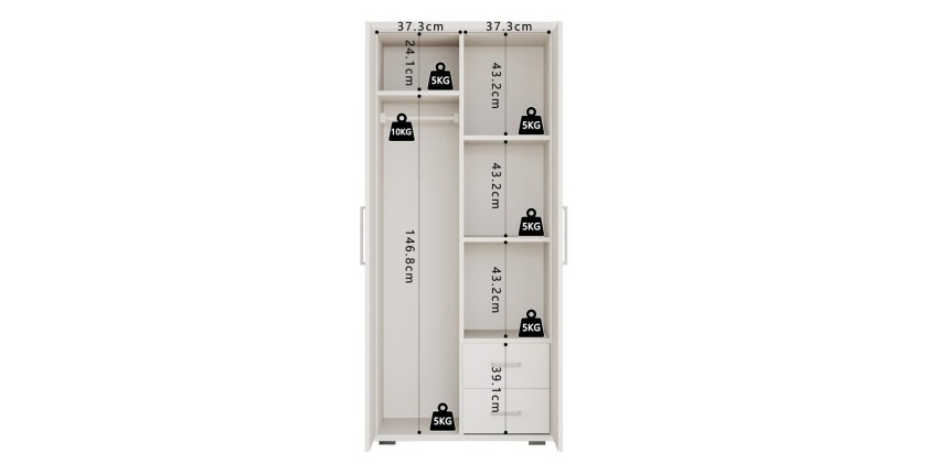Armoire TOM 2 portes et 2 tiroirs blanche 80 cm