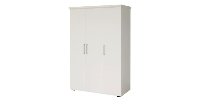 Armoire TOM 3 portes blanche mate avec penderie 120 cm