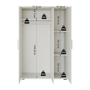 Armoire TOM 3 portes blanche mate avec penderie 120 cm