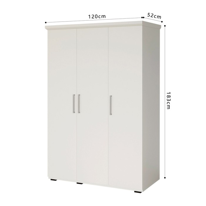 Schrank TOM 3-türig in mattem Weiß mit Kleiderstange 120 cm
