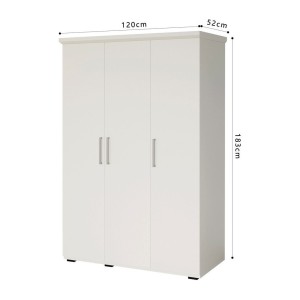 Armoire TOM 3 portes blanche mate avec penderie 120 cm