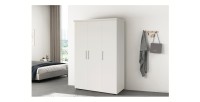 Armoire TOM 3 portes blanche mate avec penderie 120 cm
