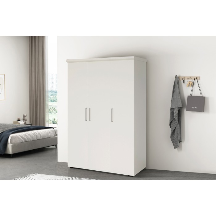 Schrank TOM 3-türig in mattem Weiß mit Kleiderstange 120 cm