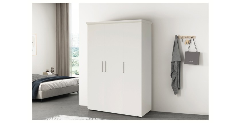 Armoire TOM 3 portes blanche mate avec penderie 120 cm