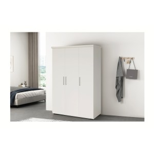 Armoire TOM 3 portes blanche mate avec penderie 120 cm