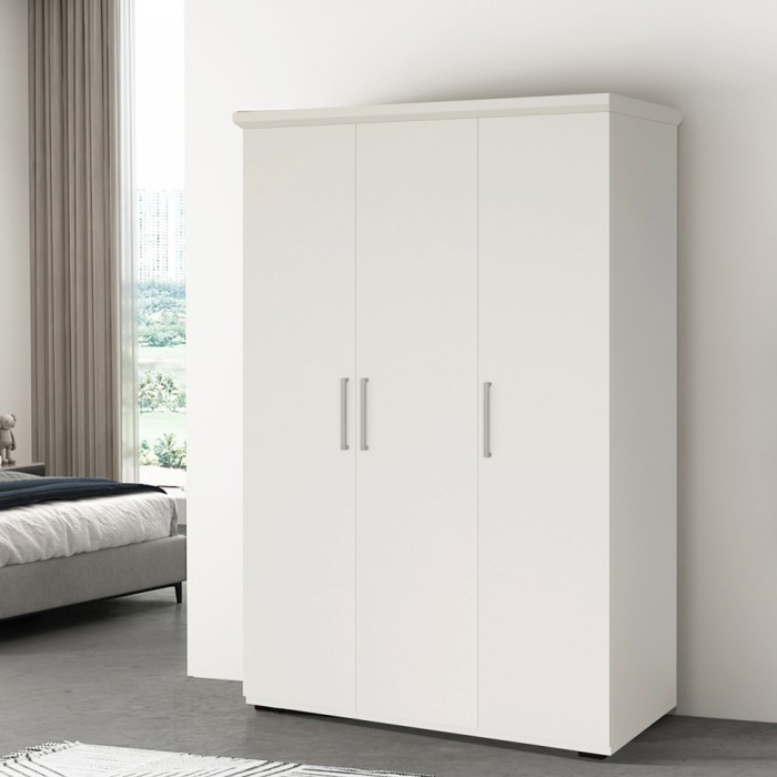 Schrank TOM 3-türig in mattem Weiß mit Kleiderstange 120 cm