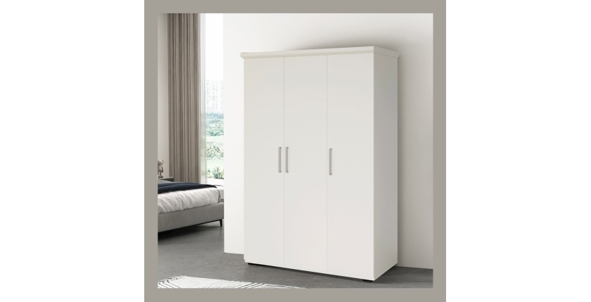 Armoire TOM 3 portes blanche mate avec penderie 120 cm