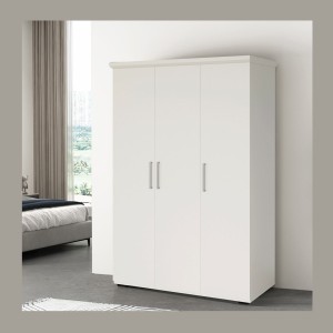 Armoire TOM 3 portes blanche mate avec penderie 120 cm
