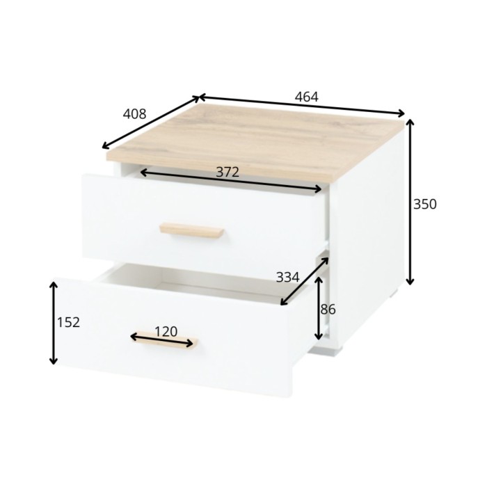 Camera completa WOOD con letto 180 x 200 cm LED, armadio, cassettiera e comodini – Rovere e bianco