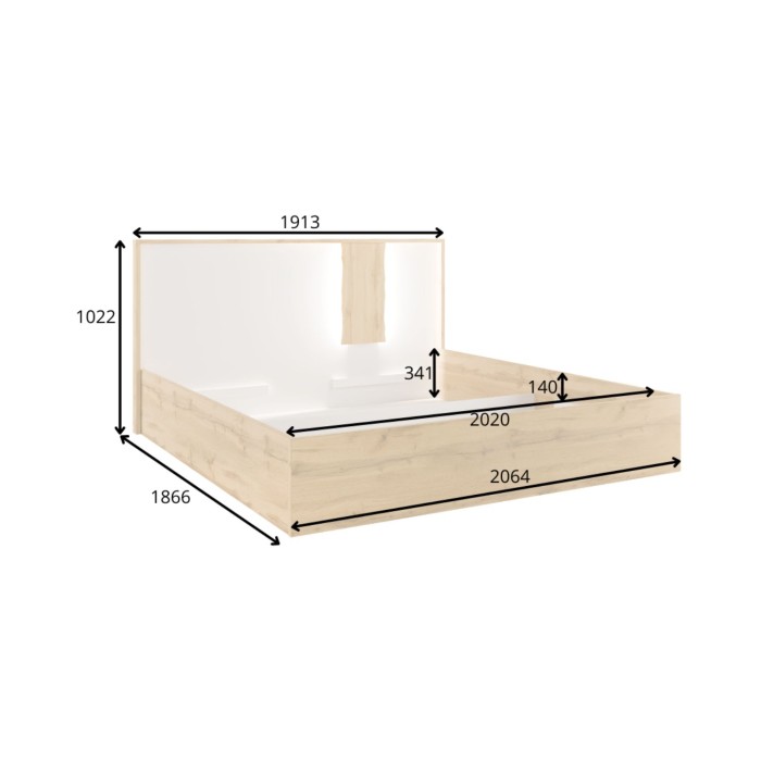 Camera completa WOOD con letto 180 x 200 cm LED, armadio, cassettiera e comodini – Rovere e bianco