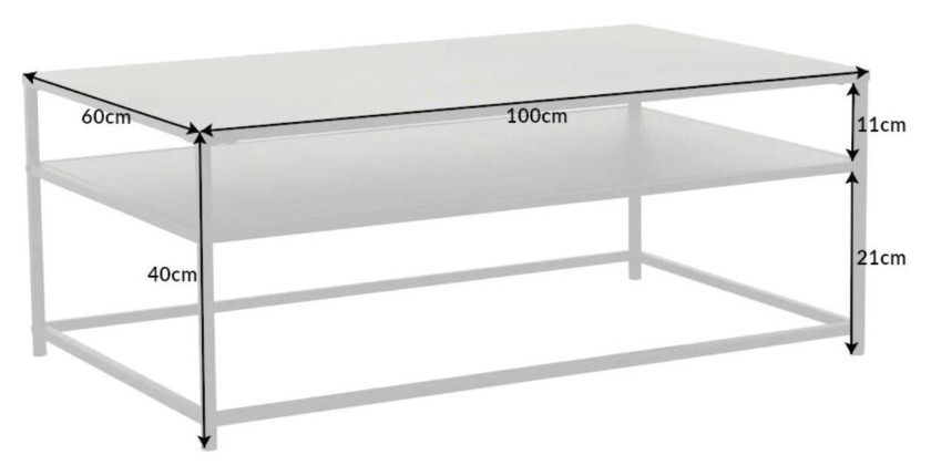 Table basse KORUM 100cm avec sous plateau dimensions