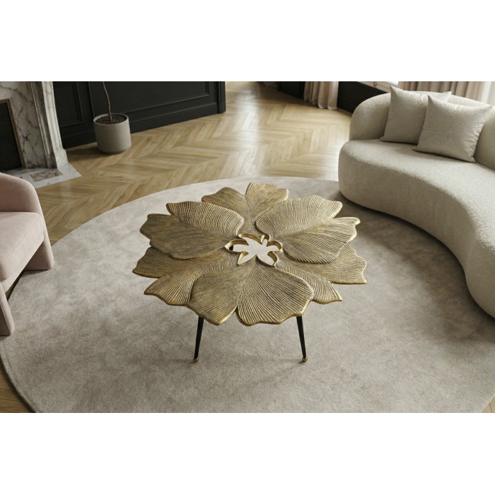 Tavolino basso LOTUSIA dorato 95 cm in alluminio con piano a forma di fiore design