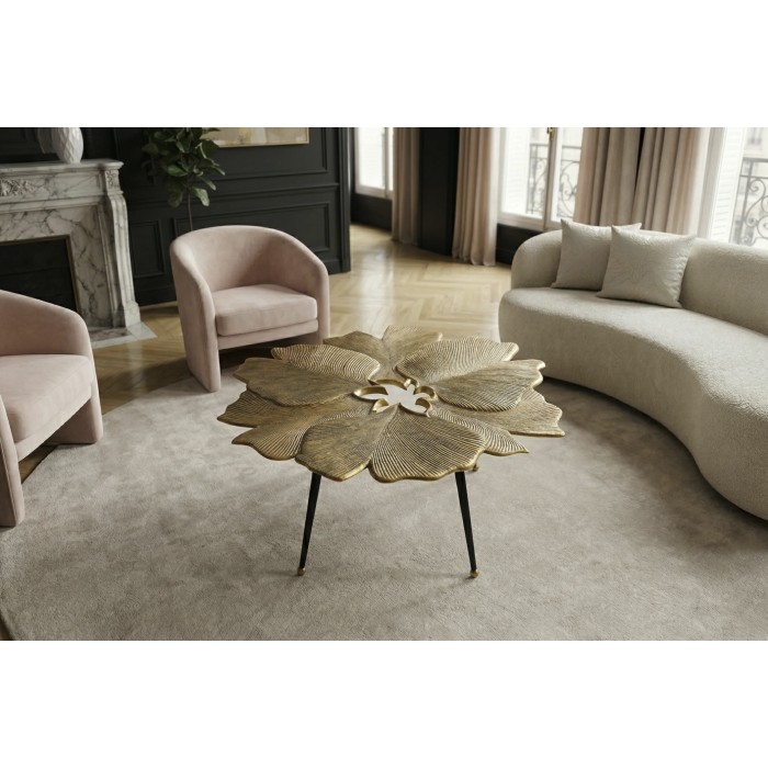 Tavolino basso LOTUSIA dorato 95 cm in alluminio con piano a forma di fiore design