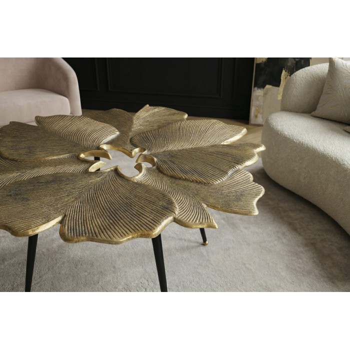 Tavolino basso LOTUSIA dorato 95 cm in alluminio con piano a forma di fiore design