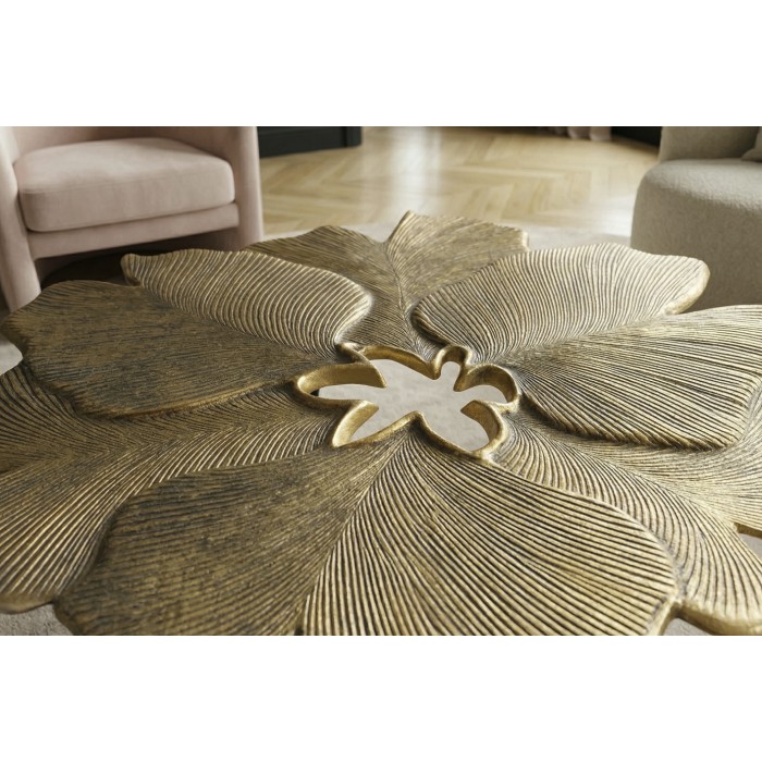 Tavolino basso LOTUSIA dorato 95 cm in alluminio con piano a forma di fiore design