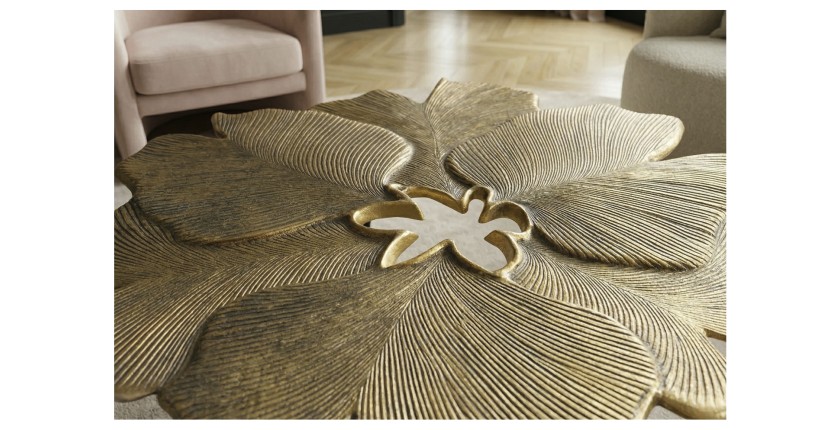 Zoom sur les détails du plateau de la table basse LOTUSIA