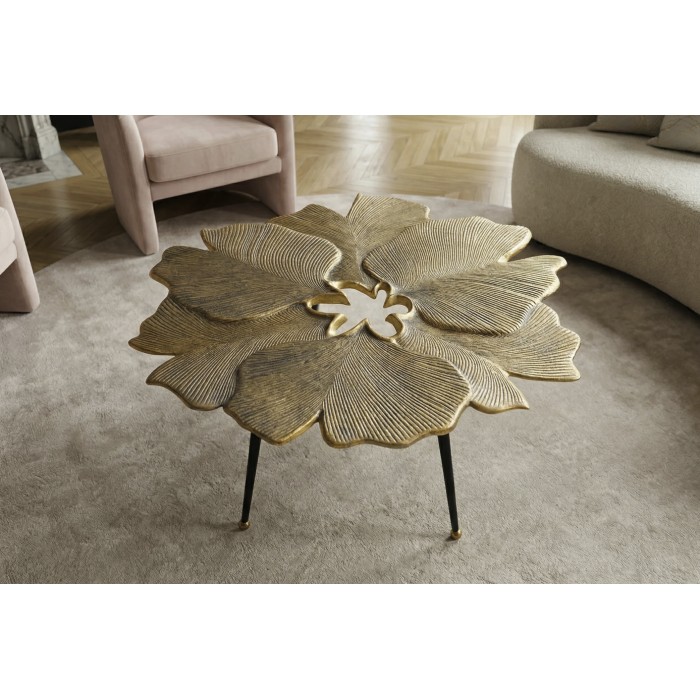 Tavolino basso LOTUSIA dorato 95 cm in alluminio con piano a forma di fiore design