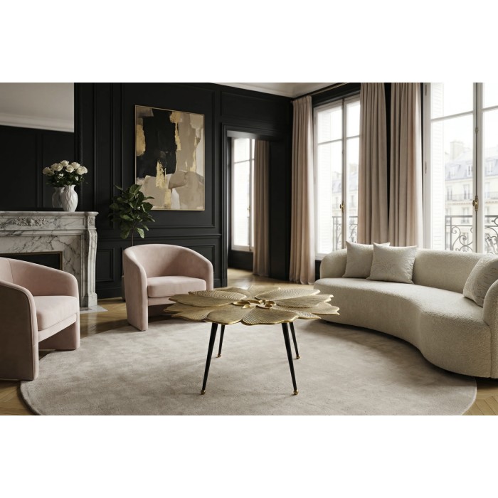 Tavolino basso LOTUSIA dorato 95 cm in alluminio con piano a forma di fiore design