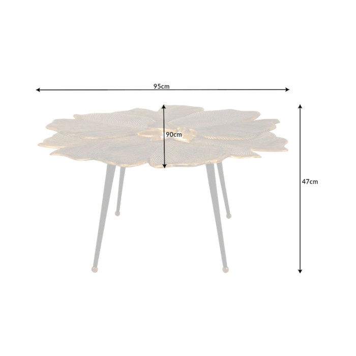 Tavolino basso LOTUSIA dorato 95 cm in alluminio con piano a forma di fiore design