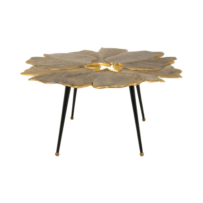 Tavolino basso LOTUSIA dorato 95 cm in alluminio con piano a forma di fiore design