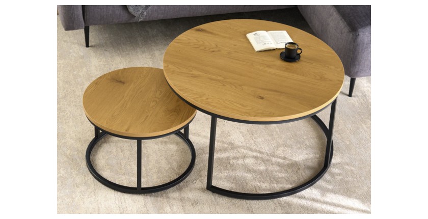 Tables basses gigognes VELTO avec plateau aspect bois vues de haut