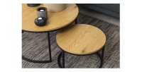 Zoom sur les plateaux des tables basses gigognes VELTO avec plateau aspect bois