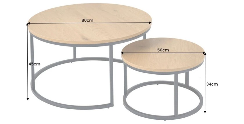 Tables basses gigognes VELTO avec plateau aspect bois dimensions