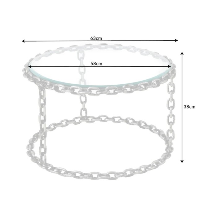 Tavolino rotondo FORGIA 63 cm in vetro temperato e struttura catene metalliche argentate