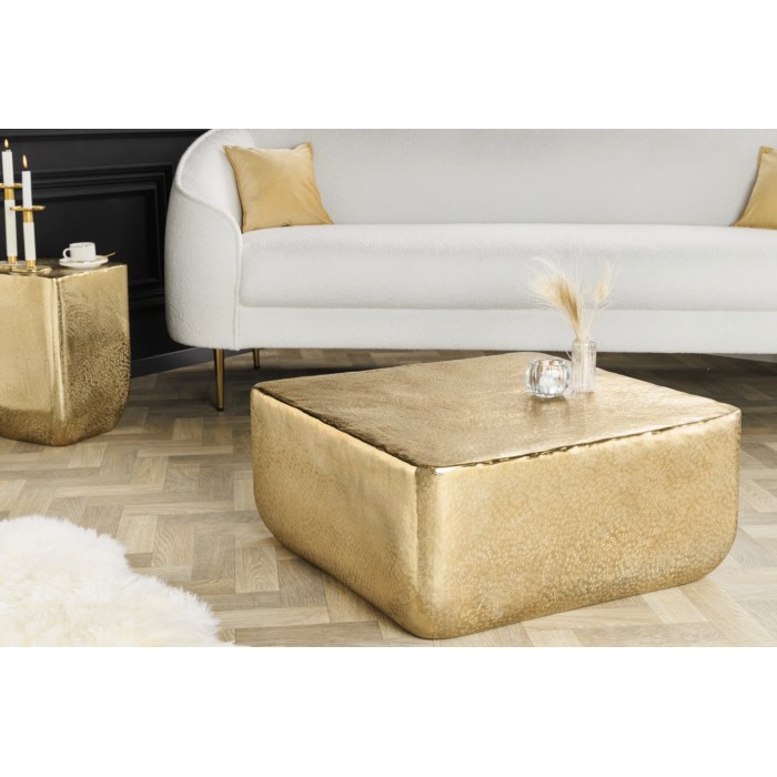 Tavolino quadrato AURUM 70 cm in alluminio dorato martellato – Design artigianale chic