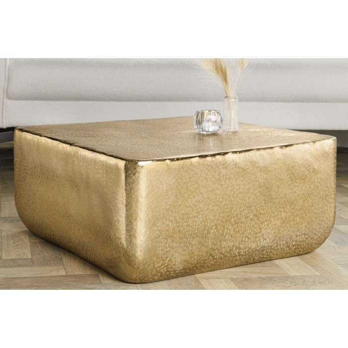 Tavolino quadrato AURUM 70 cm in alluminio dorato martellato – Design artigianale chic