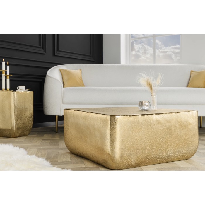 Tavolino quadrato AURUM 70 cm in alluminio dorato martellato – Design artigianale chic