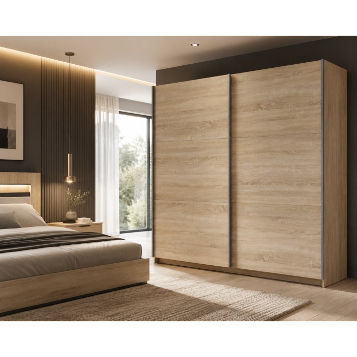 Armoire, garde robe 200 cm 2 portes coulissantes - chêne sonoma - Collection ARSALA