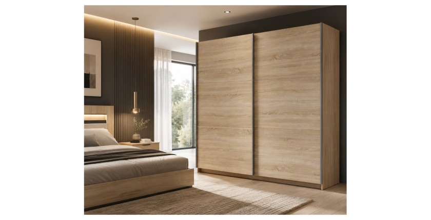Armoire, garde robe 200 cm 2 portes coulissantes - chêne sonoma - Collection ARSALA
