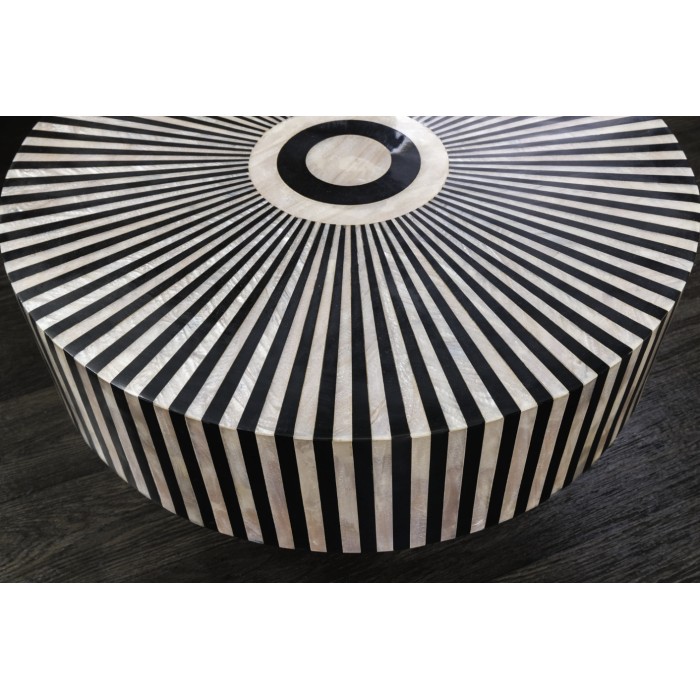 Tavolino basso rotondo ZEBRY 60 cm nero e bianco – Design grafico contemporaneo