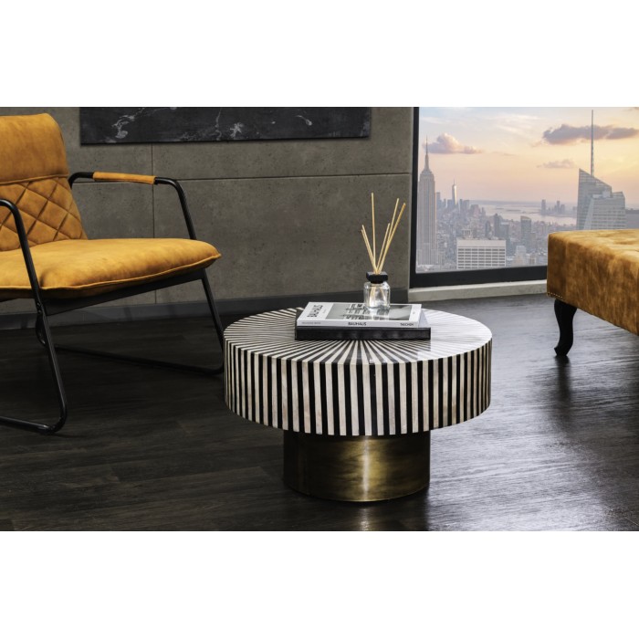Tavolino basso rotondo ZEBRY 60 cm nero e bianco – Design grafico contemporaneo