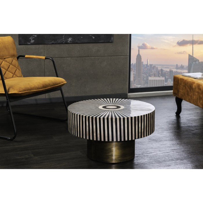 Tavolino basso rotondo ZEBRY 60 cm nero e bianco – Design grafico contemporaneo