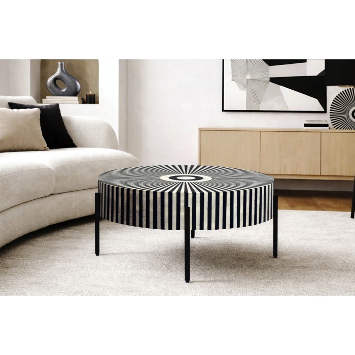 Tavolino basso rotondo ZEBRY 64 cm nero e bianco – Design grafico contemporaneo