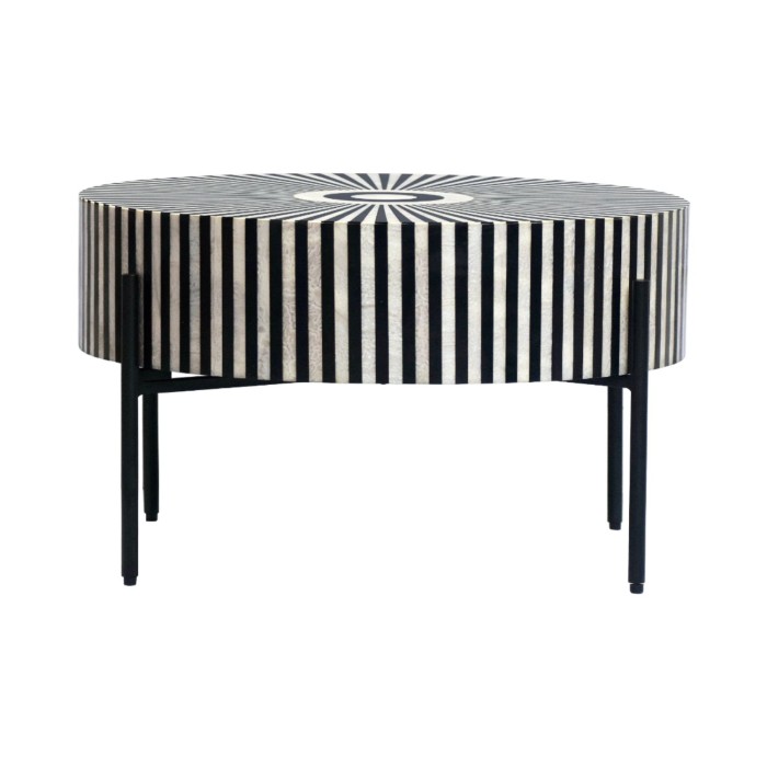 Tavolino basso rotondo ZEBRY 64 cm nero e bianco – Design grafico contemporaneo