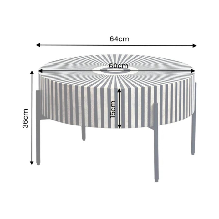 Tavolino basso rotondo ZEBRY 64 cm nero e bianco – Design grafico contemporaneo