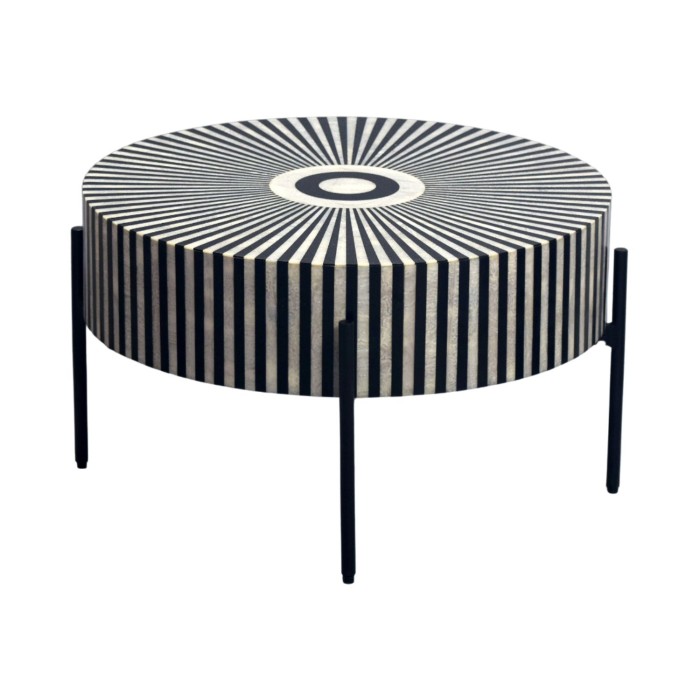 Tavolino basso rotondo ZEBRY 64 cm nero e bianco – Design grafico contemporaneo