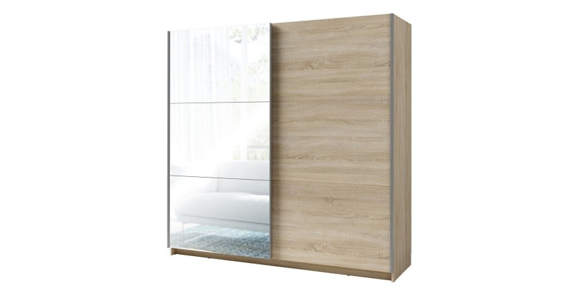 Armoire, garde robe  2 portes coulissantes avec miroir - chêne sonoma - Collection ARSALA